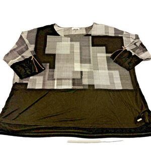 Calvin Klein Women's Black/White L Sleeve Zip Sleeve Polyester‎ Tunic Blouse -3X